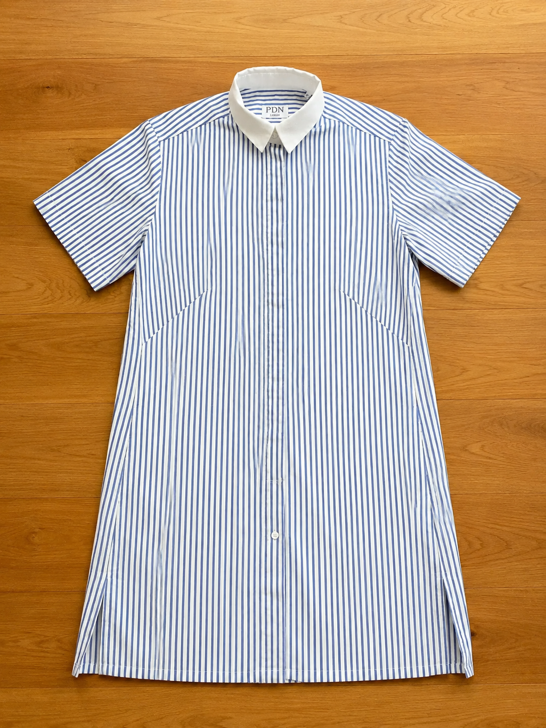 PDN London Blue & White Linen & Cotton Stripe Shirt Dress Size 36 UK 8 ladies