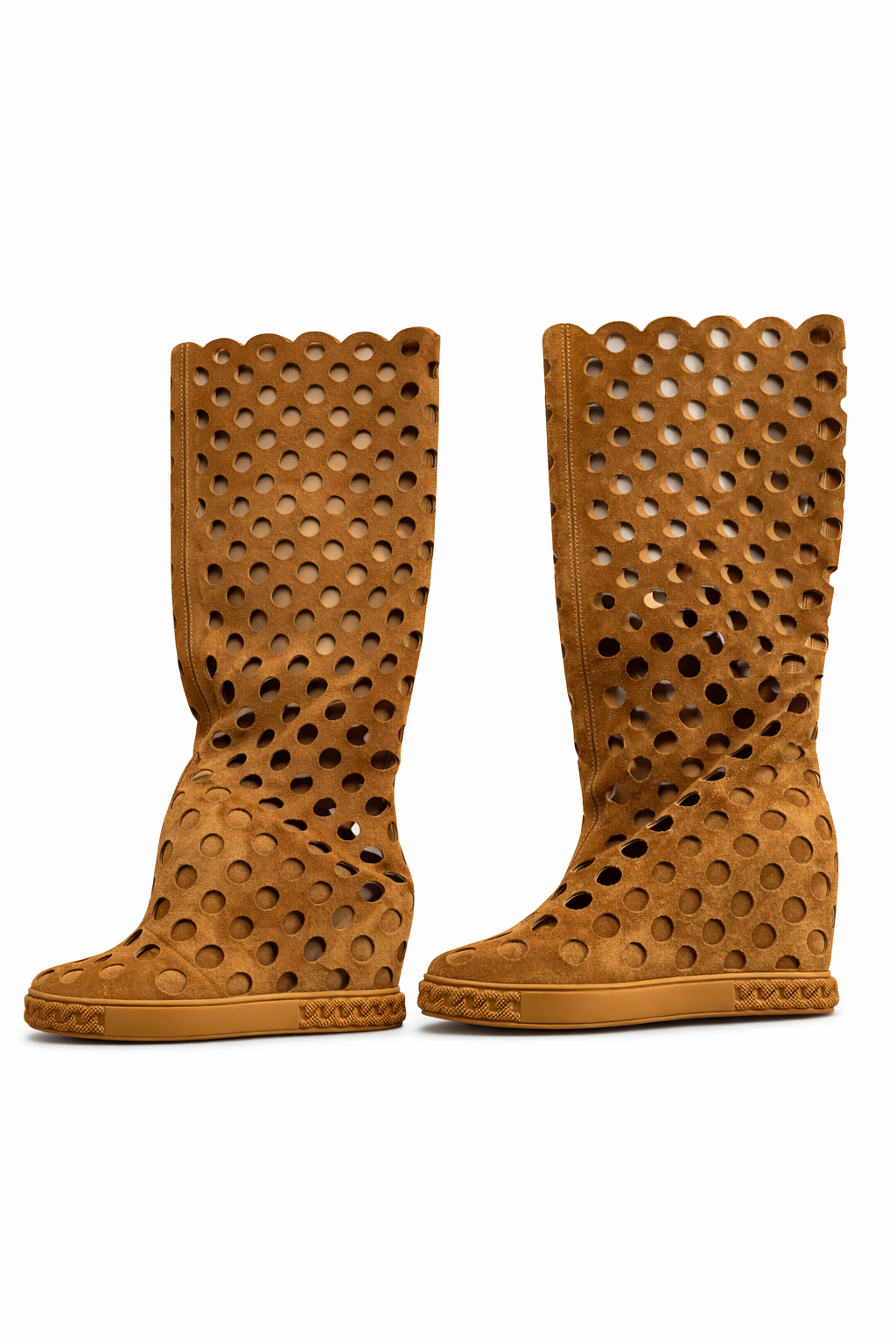 Casadei Macro net fishnet knee length boots with  hidden 8 cm wedge size 39 ladies