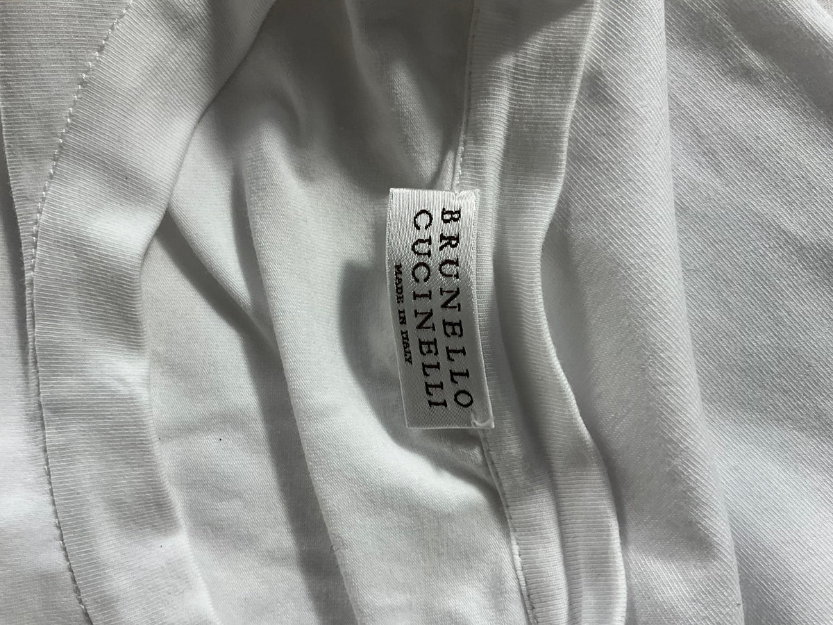 Brunello Cucinelli White Cotton Monili-Detail Top Size S small ladies