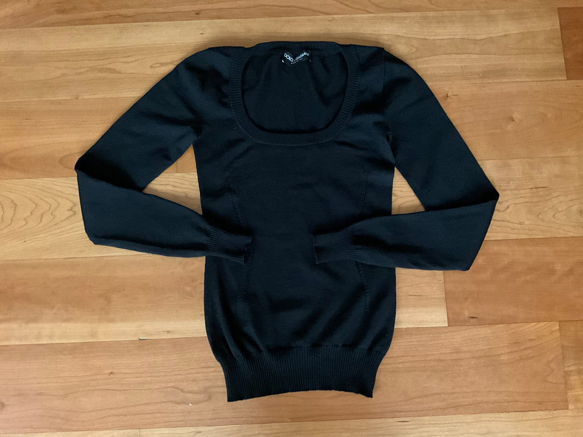 Dolce & Gabbana Black Virgin Wool Scoop Neck Sweater Jumper Pullover I 38 XS ladies