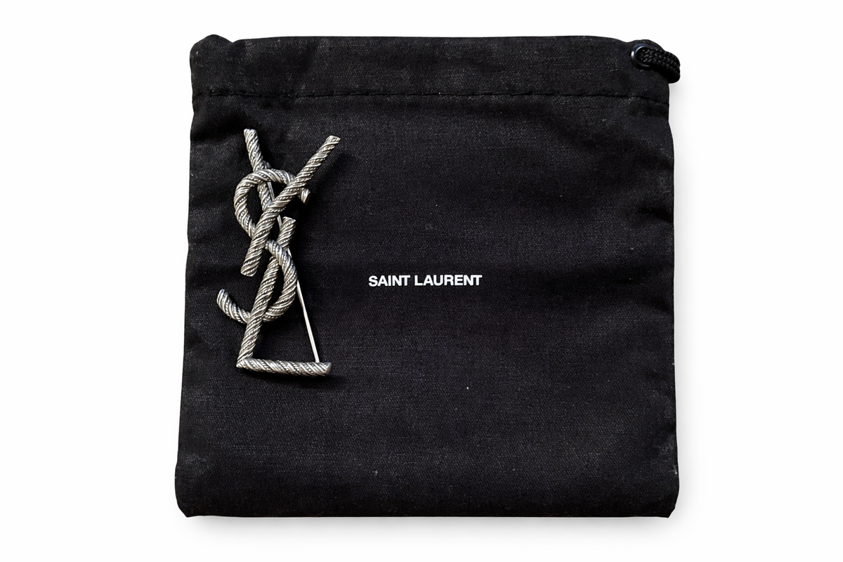 Saint Laurent YSL INTERLACED ROPE BROOCH SILVER ladies