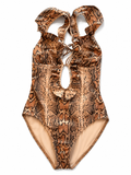 Snakeskin Print Ruffle One-Piece Swimsuit ladies