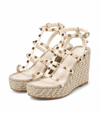 Valentino Garavani Rockstud Caged Wedge Espadrille Sandals Size 39 ladies