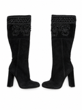 ETRO BLACK SUEDE EMBROIDERED KNEE LENGHT BOOTS SIZE 38 LADIES
