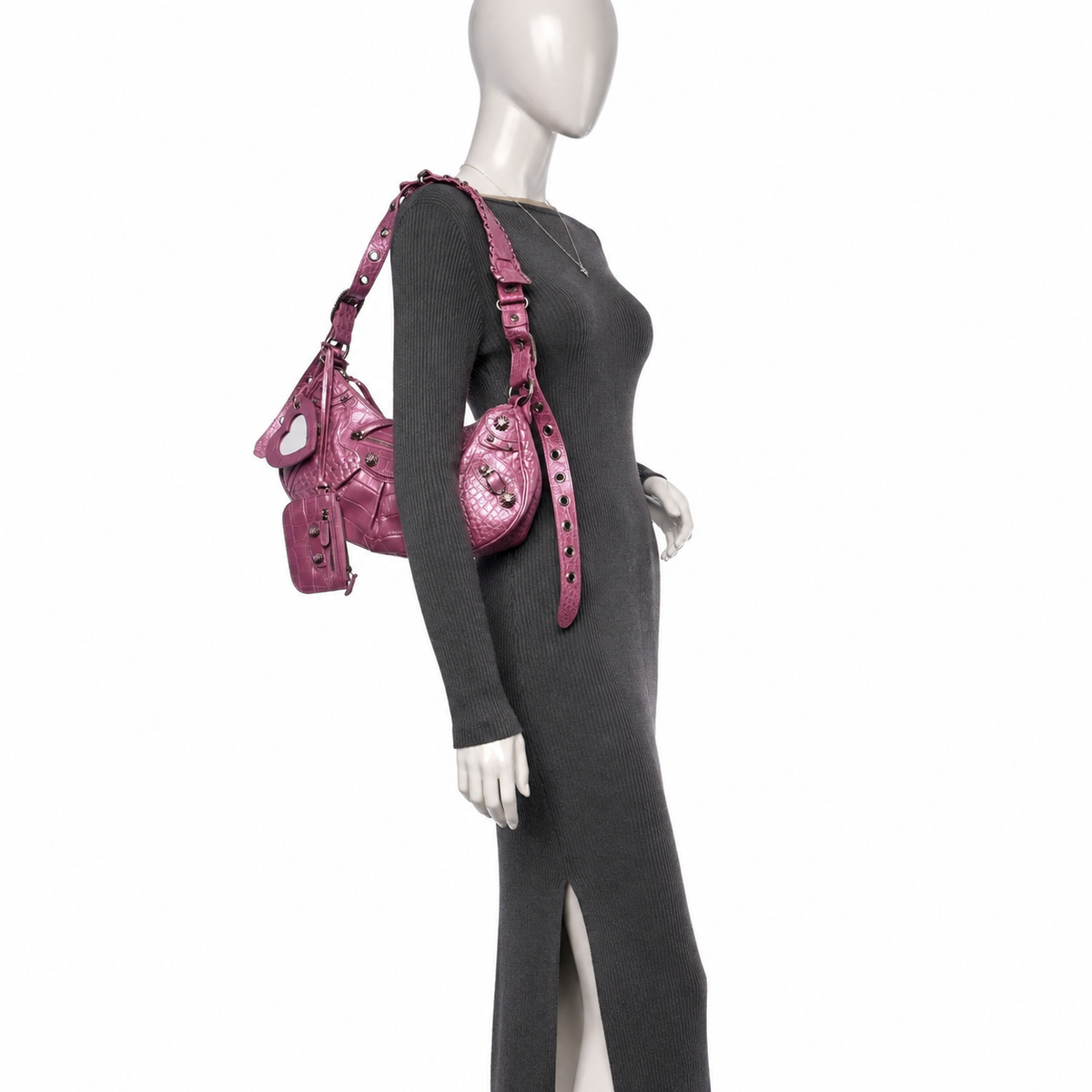 Balenciaga Metallic Extra Supple Calfskin Crystal Crocodile Embossed Small Le Cagole Shoulder Bag – Pink ladies