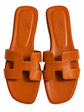 Hermès Oran H Leather Slide Sandals – Orange – Size 38.5 ladies