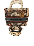 Christian Dior Canvas Embroidered Medium Lady D-Lite Ecru Multicolor Bag Handbag ladies