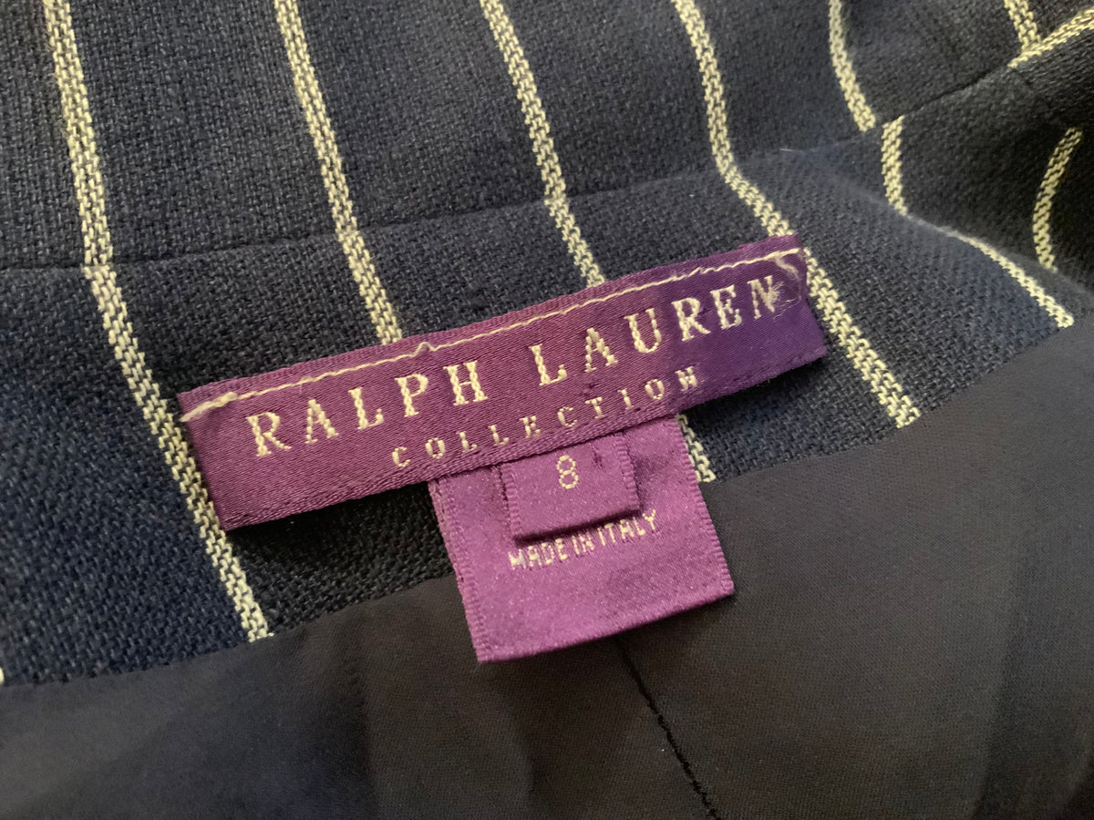 Ralph Lauren Collection Stripped Linen Fitted Single Breasted Blazer Jacket US 8 ladies