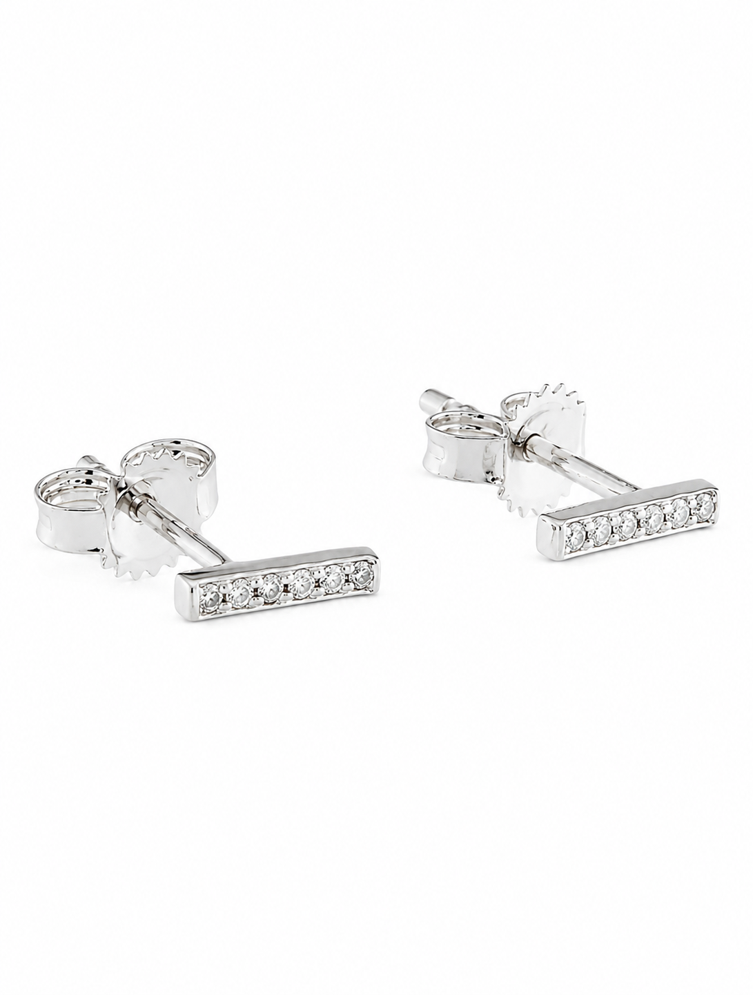 14K 14ct 585 White Gold Diamond Bar Stud Earrings LADIES