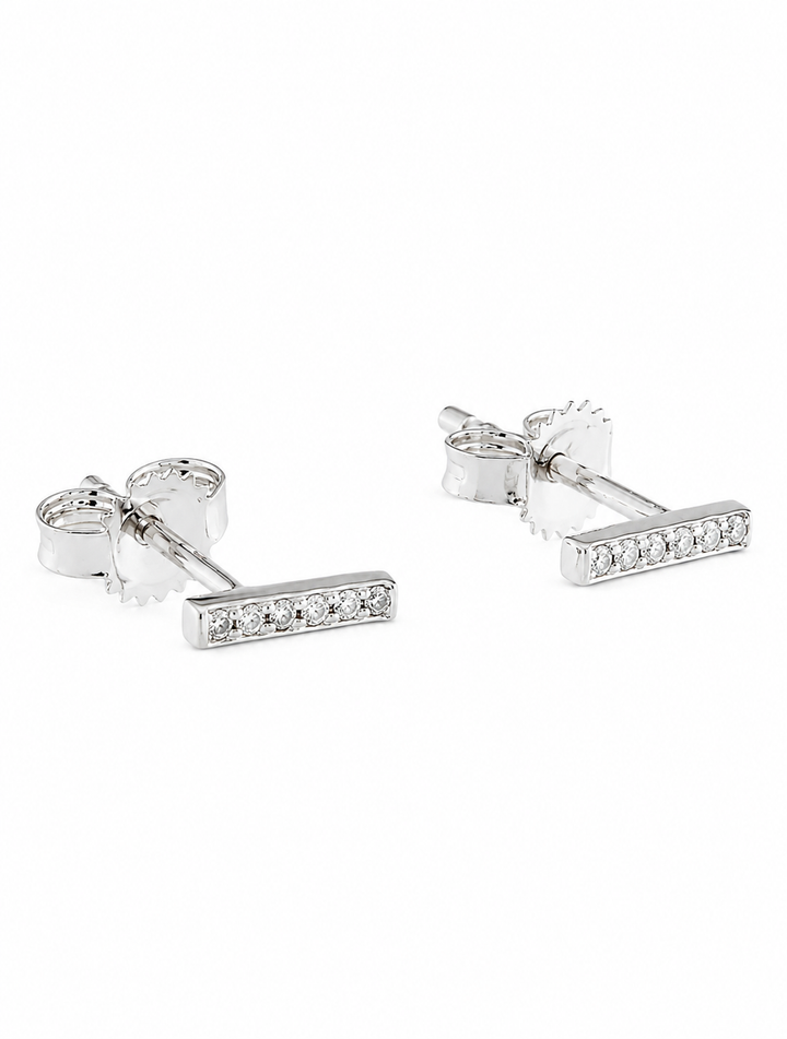 14K 14ct 585 White Gold Diamond Bar Stud Earrings LADIES