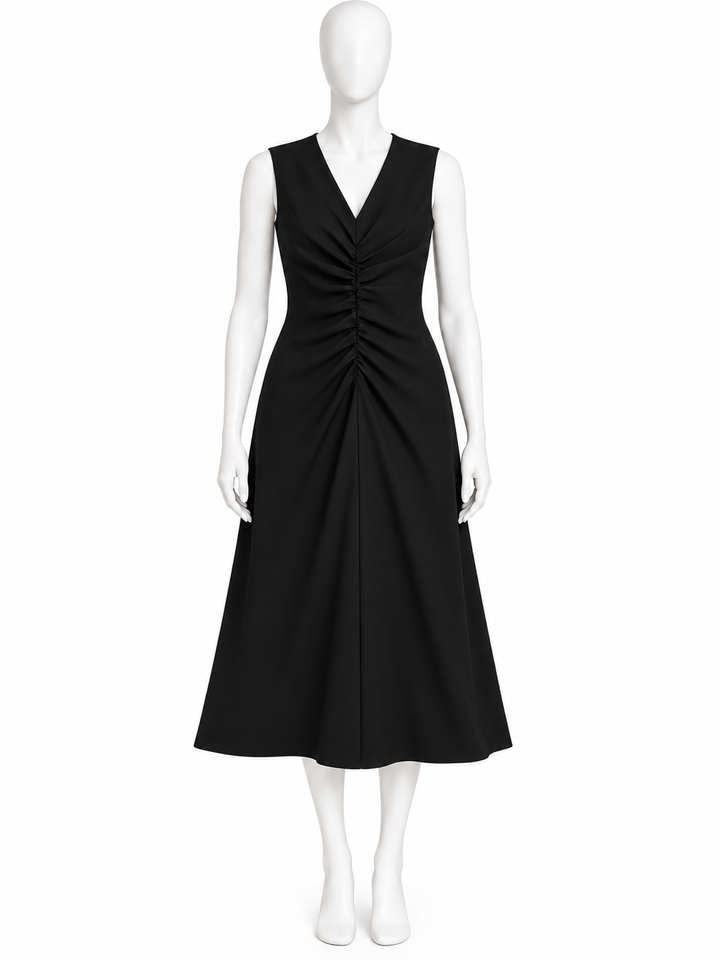 AlphaTauri Black Sleeveless Ruched Midi Dress – Size XS ladies