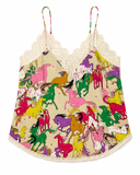 Zadig & Voltaire Runaway Horses Silk Rhinestone Lace Crystals Top ladies