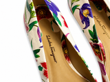 Salvatore Ferragamo Floral Print Leather Avola Bow Ballet Flats Size 8C 38 ladies