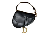 CHRISTIAN DIOR Calfskin Saddle Bag in Black Leather Bag Handbag ladies