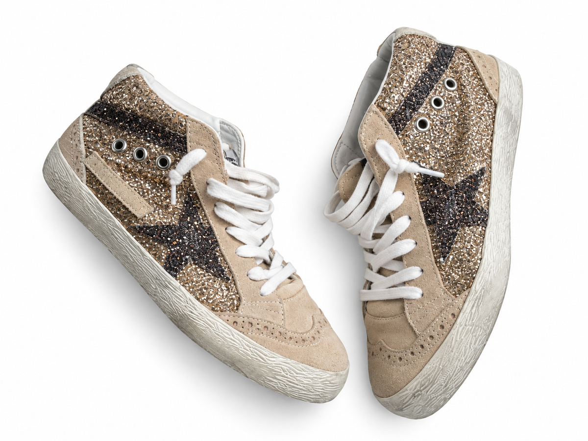 Golden Goose Midstar Gold Glitter & Suede Trainers – EU 36 ladies