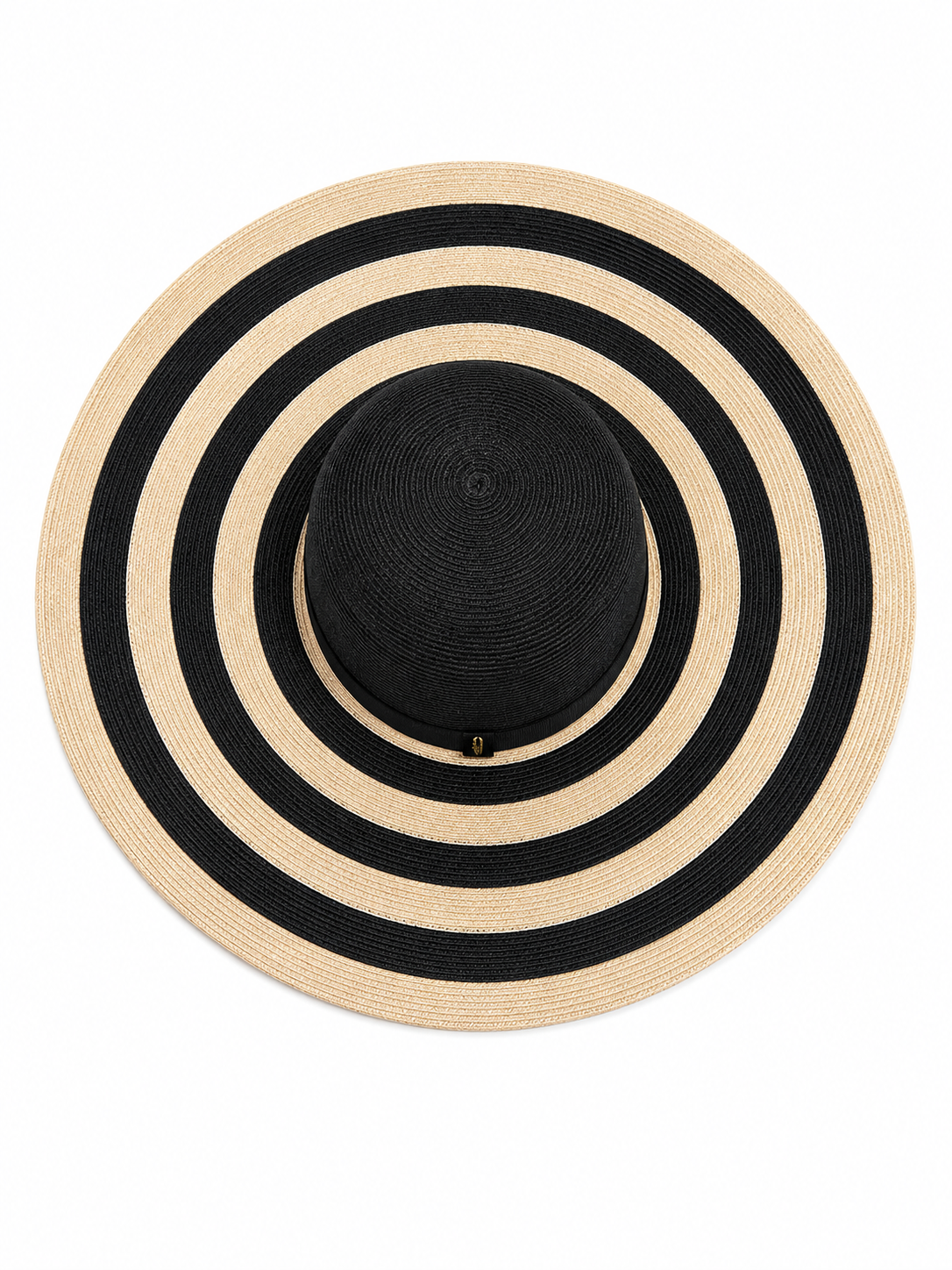 Borsalino Black & Natural Striped Wide-Brim Hemp Hat – Size M ladies