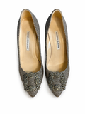 Manolo Blahnik HANGISI GLITTER PUMPS HEELS SIZE 36.5 LADIES