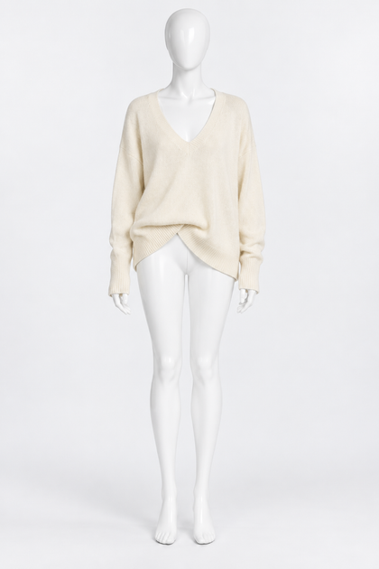 Zadig & Voltaire Mikyz Cream Cashmere V-Neck Jumper with Rhinestone Wings ladies