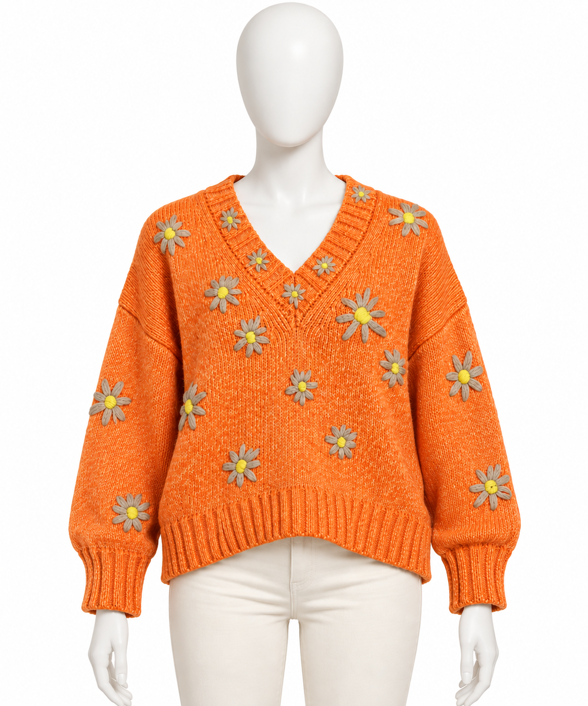 Mira Mikati Orange Daisy Embroidered Oversized V-Neck Jumper – EU 38 ladies