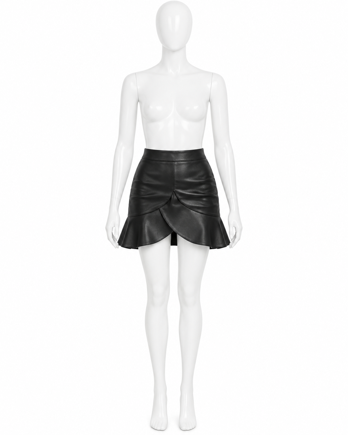 Misha Black Leather-Feel Tulip Ruffle Mini Skirt Size S ladies
