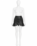 Misha Black Leather-Feel Tulip Ruffle Mini Skirt Size S ladies