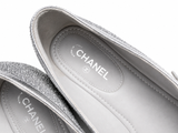 Chanel CC Cap Toe Mary Jane Flats – Silver Glitter – Size EU 38.5 ladies