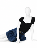 Maje Black Rib-Knit Sweetheart-Neck Top ladies