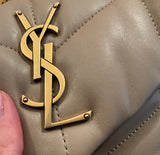 YSL Saint Laurent Lambskin Quilted Small Loulou Puffer Monogram Chain Satchel Beige Ladies