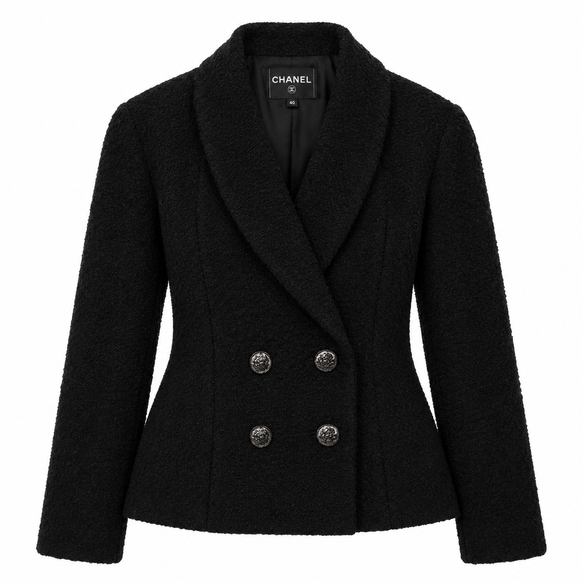 Chanel La Petite Veste Noire Black Bouclé Wool Jacket – Pre-Fall 2022/2023  – Size 40 ladies
