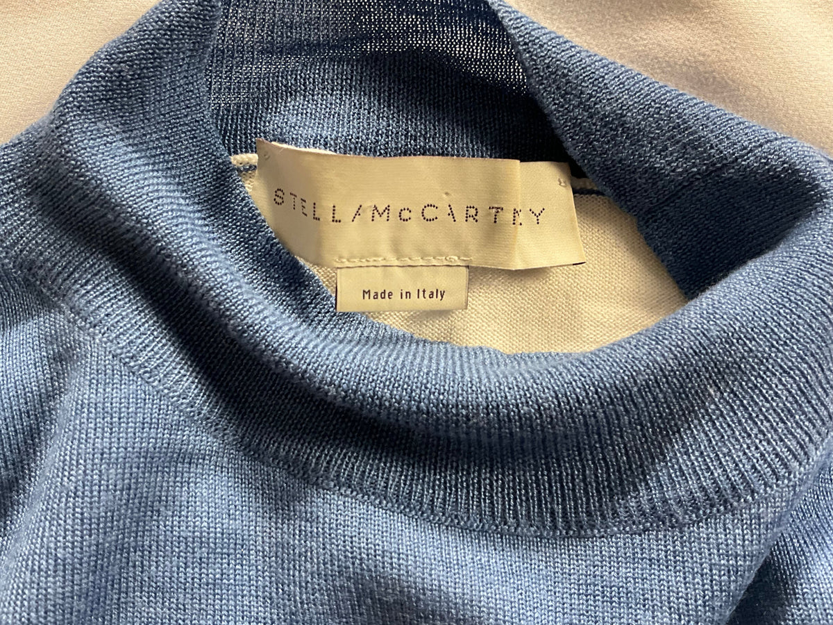 Stella McCartney grey blue white asymmetric intarsia sweater pullover jumper size M ladies