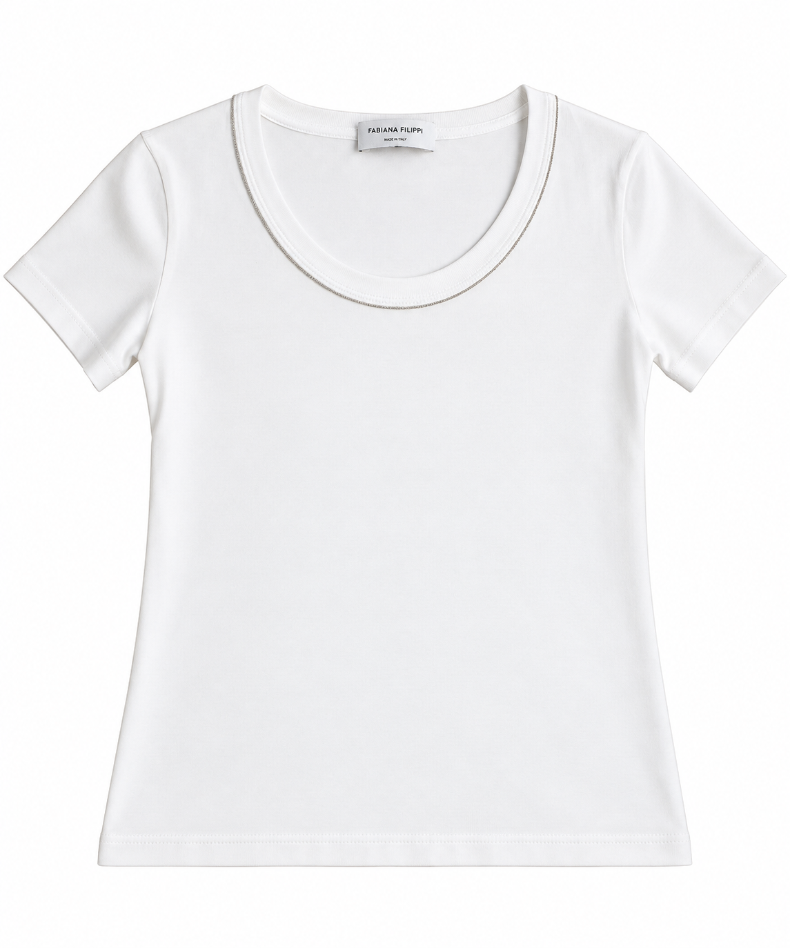 Fabiana Filippi White Cotton T-Shirt with Monili Trim – Size S ladies