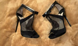 Jimmy Choo Black Mesh & Leather Bow Accent Peep Toe Bootie Heel Size 39.5 ladies