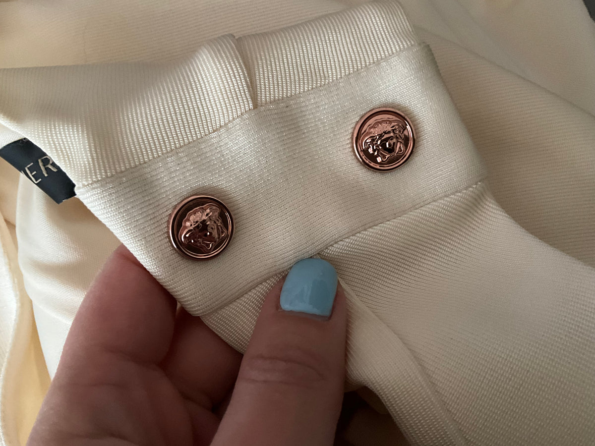 Versace Cream Knit Rose Gold Medusa Button Fitted Dress Size I 38 UK 6 US 2 XS ladies