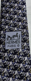 Hermès Paris Navy Blue Carousel Horse Jacquard 100% Silk Tie men