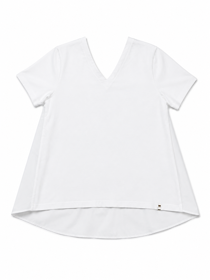 Herno White Mixed-Media V-Neck T-Shirt / Blouse size 40 ladies