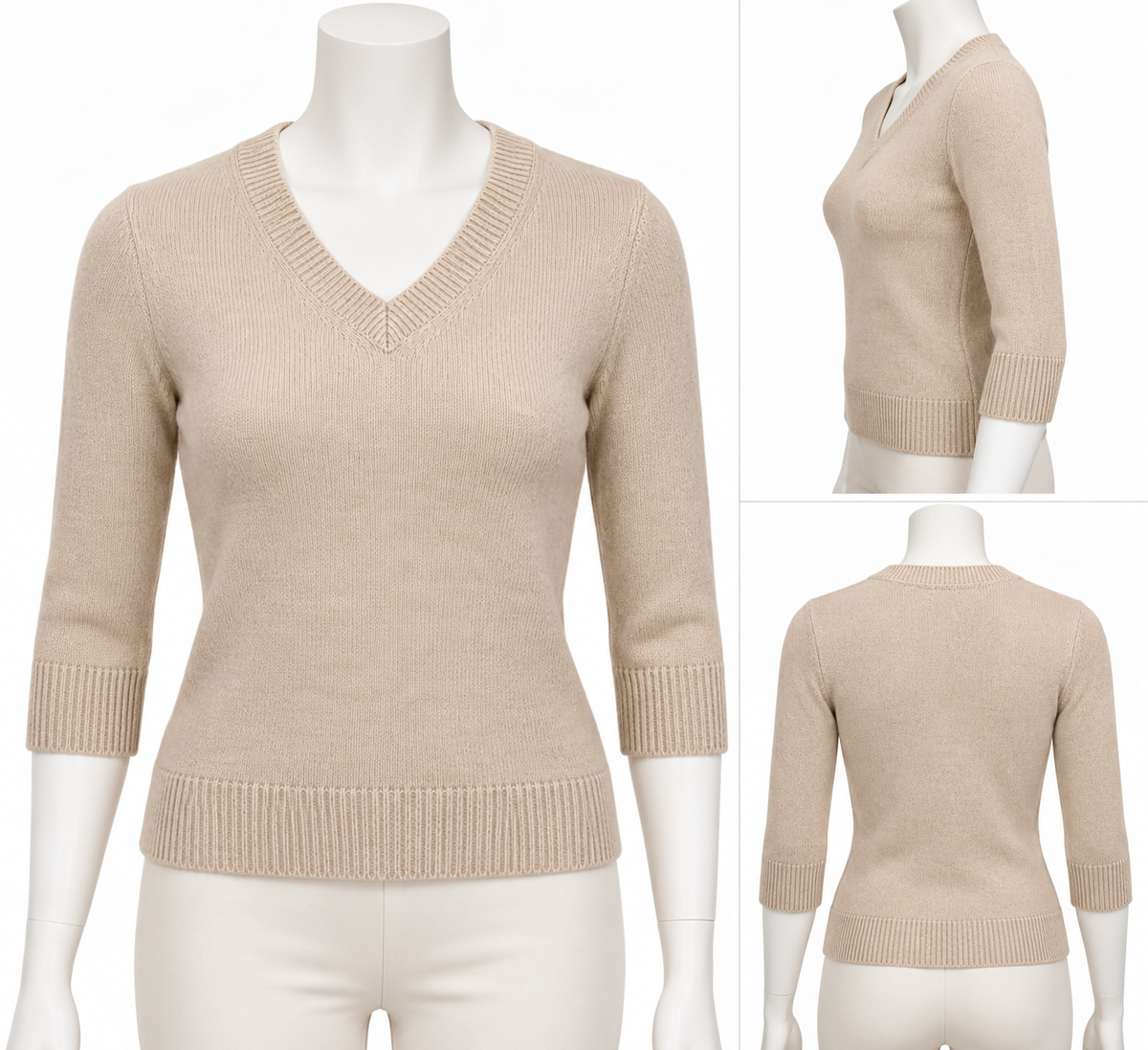 Women’s Beige Cashmere Feel V-Neck Pullover – Size XS/S ladies