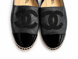 Chanel Patent Calfskin Metallic Goatskin CC Espadrilles Black Size 39 UK 6 US 9 ladies