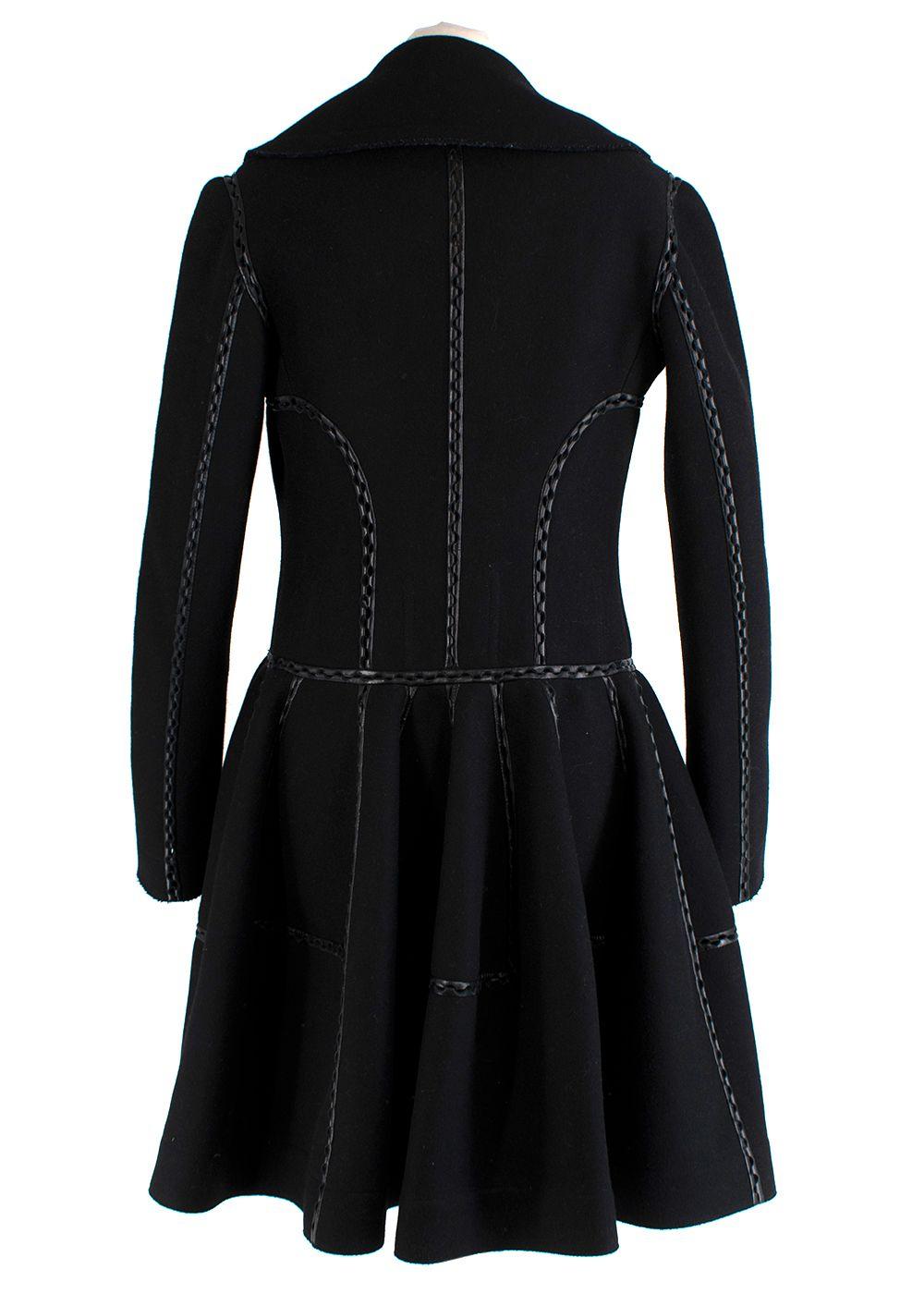 AZZEDINE ALAÏA ALAIA Wool Leather Trim Coat Fit & Flare F 38 US 6 UK 10 ladies