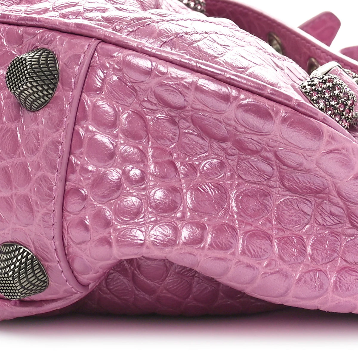Balenciaga Metallic Extra Supple Calfskin Crystal Crocodile Embossed Small Le Cagole Shoulder Bag – Pink ladies