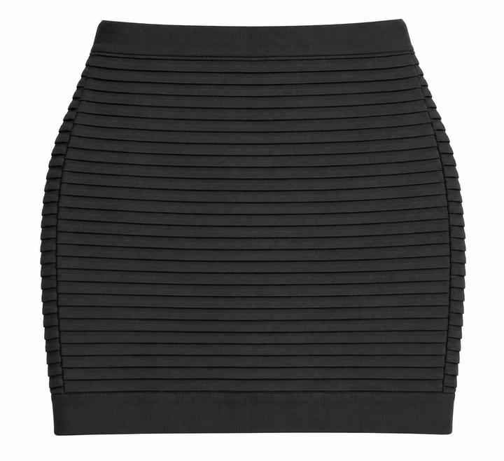 Balmain Black Ribbed Mini Skirt size F 36 S ladies