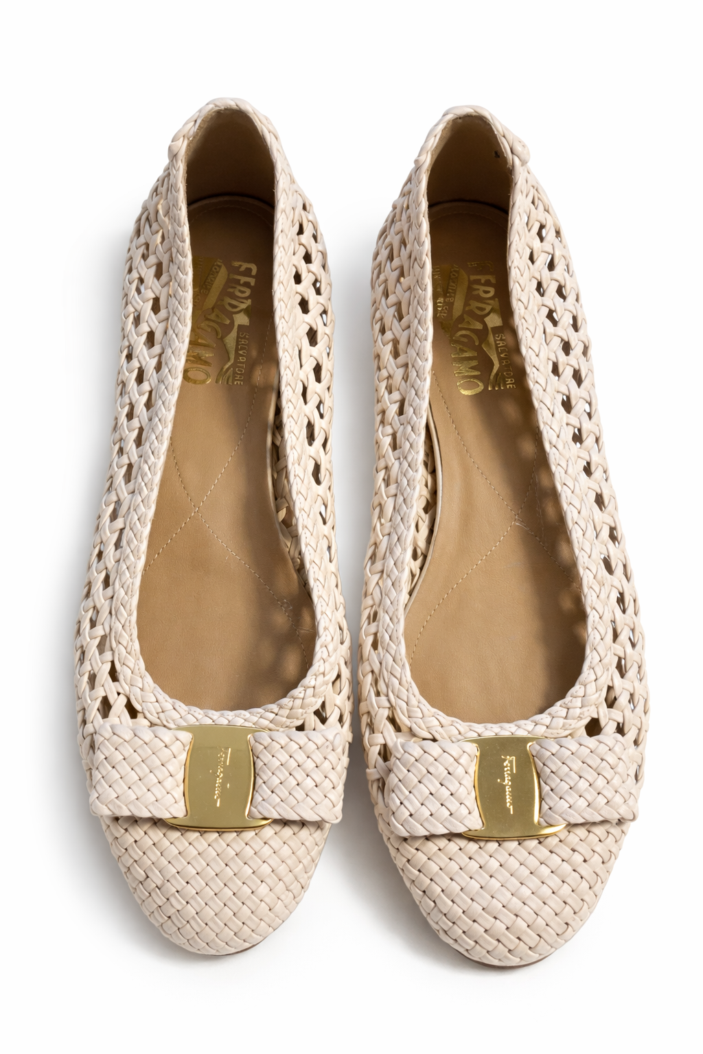 Salvatore Ferragamo New Vara Plated Ballet Flat Shoes Size 7 1/2 ladies