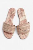 CHRISTIAN DIOR Dior Pink/Cream Fabric Dway Flat Slides Slippers Size 38 1/2 ladies