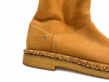 Chanel Kid Suede Shearling Cap Toe Chain Short Boots size 38 ladies