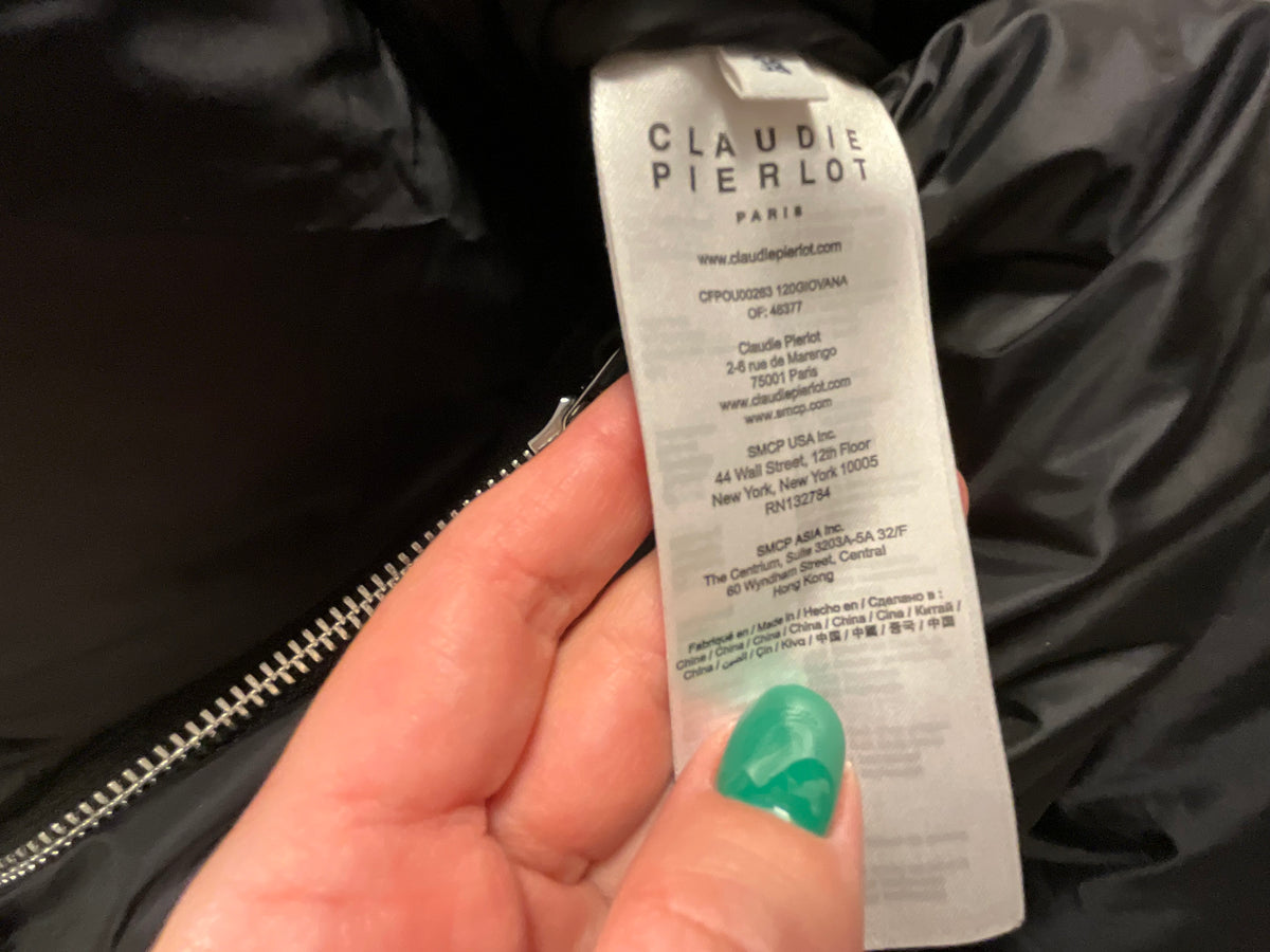 Claudie Pierlot BLACK DOWN LONG JACKET SIZE F 38 LADIES