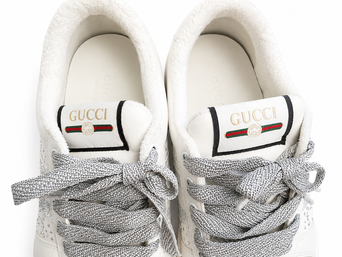 Gucci Calfskin GG Supreme Crystals Web Screener Sneakers 38 1/2 ladies