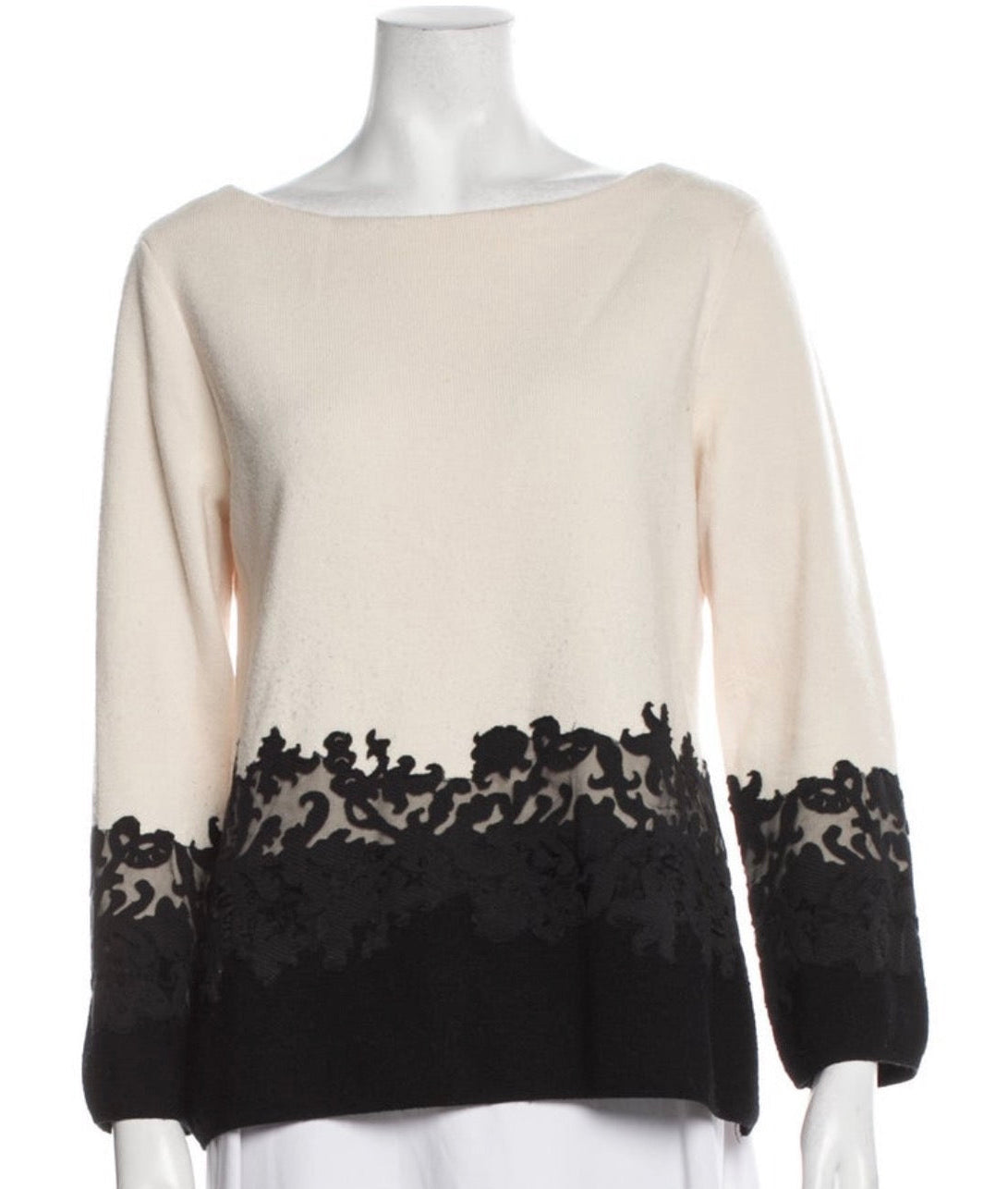 Tory Burch colorblock bateau neckline sweater jumper black cream lace size M medium ladies