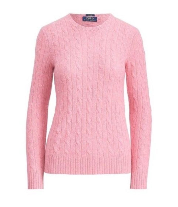 RALPH LAUREN SUGAR MOUSE PINK CASHMERE CREW NECK CABLE KNIT JUMPER Size M medium ladies