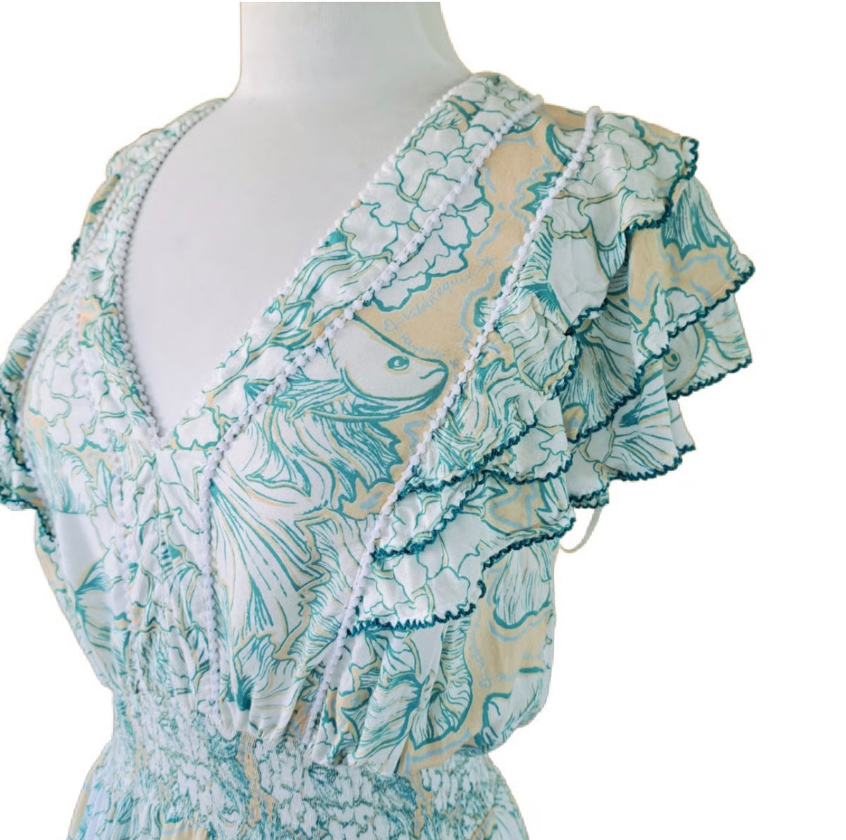 Poupette St Barth x Vilebrequin Camila Mini Dress Hidden Fishes Handmade size XS ladies
