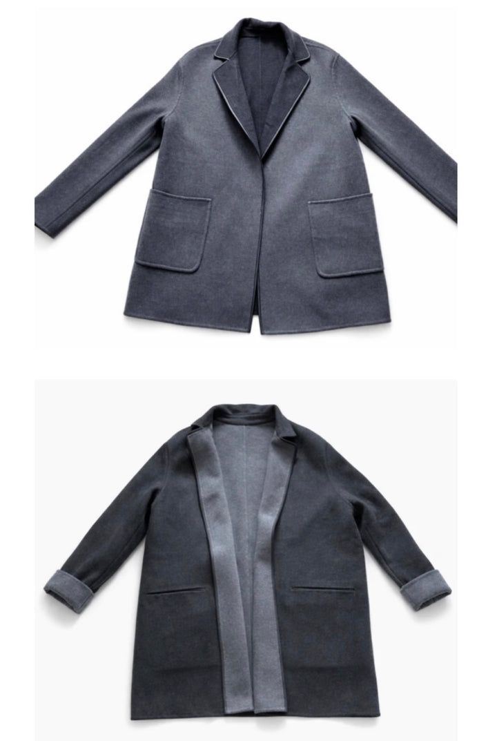LORO PIANA blue & navy cashmere JIMI REVERSIBLE LEATHER TRIM Jacket Size S ladies