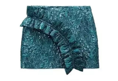 ZARA WOMAN MINI TEAL METTALIC RUFFLE SKIRT Size S SMALL ladies